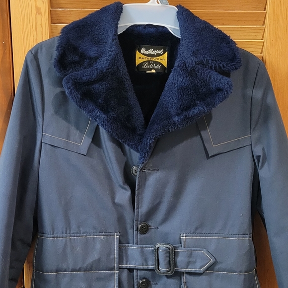 Vintage Lee Wald Coat Belted Faux Fur Lined Blue Weatherpal Winter Jacket 38 / L - Picture 2 of 7